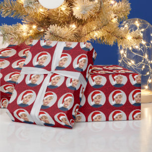 Whimsical Christmas Pattern Photo With Santa Hat Wrapping Paper