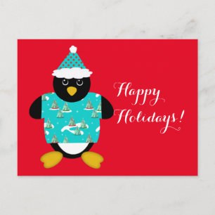 Whimsical Christmas Penguin Postcard