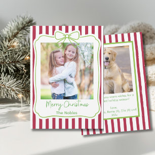 Whimsical Christmas Photo Bow Ribbon Holiday Card
