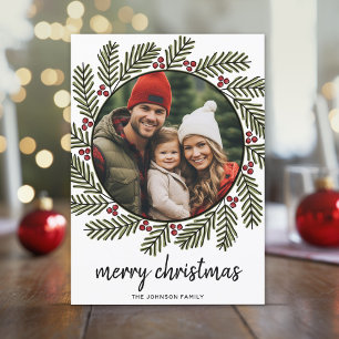 Whimsical Christmas Photo - Calligraphy - Branches Holiday Card