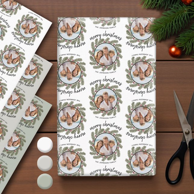 Whimsical Christmas Photo - Calligraphy - Branches Wrapping Paper Sheet (Photo Wrapping Paper - Holiday and Christmas Theme)