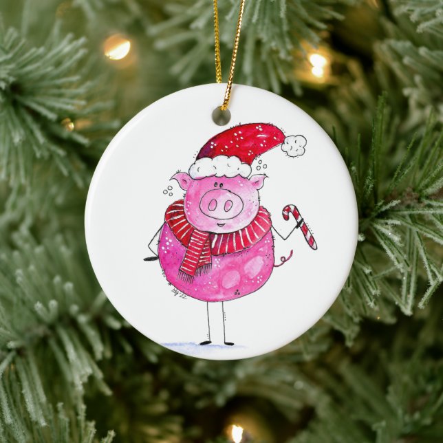 Whimsical Christmas Pig Ceramic Tree Decoration (Tree)