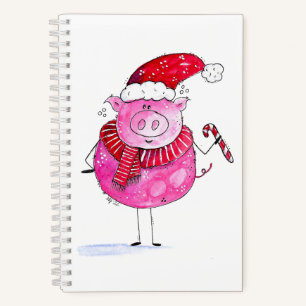 Whimsical Christmas Pig Notebook