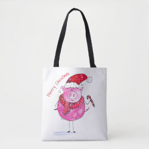 Whimsical Christmas Pig Tote Bag