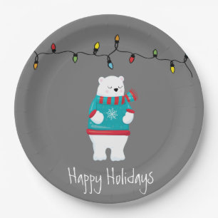 Whimsical Christmas Polar Bear Holiday Paper Plate