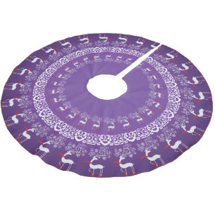 Whimsical Christmas Prancing Deer and Lace Purple Brushed Polyester Tree Skirt