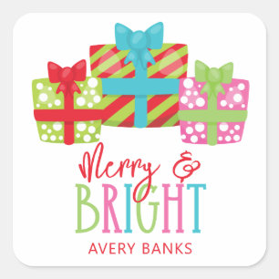 Whimsical Christmas Presents Gift Square Sticker