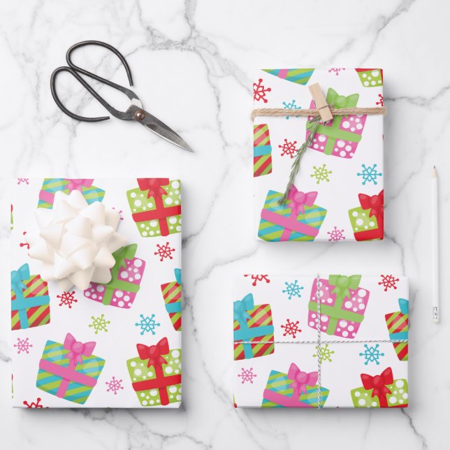 Whimsical Christmas Presents Gifts Wrapping Paper Sheet (Front)