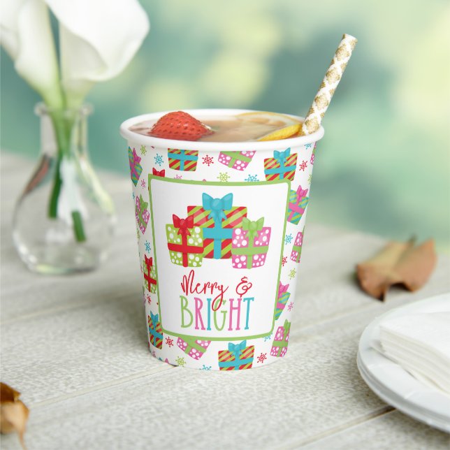 Whimsical Christmas Presents Paper Cups (Insitu)