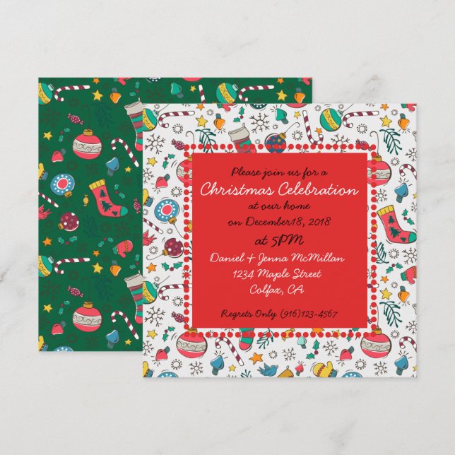 Whimsical Christmas Print Invitations (Front/Back)