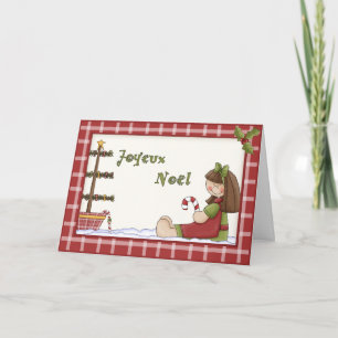 Whimsical Christmas Rag Doll in French Language Holiday Card