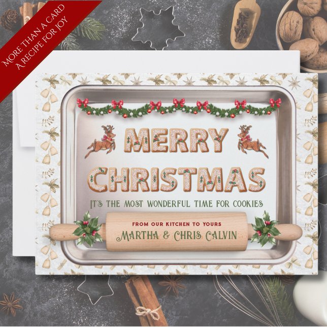 Whimsical Christmas Reindeer Cookie Recipe Card (Elevate your holiday greetings by sharing a cherished Christmas cookie recipe)