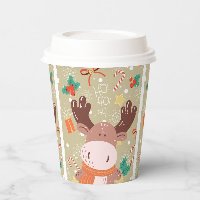 Whimsical Christmas Reindeer Festive Coffee Paper Cups (Left)