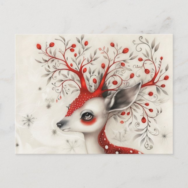 Whimsical Christmas Reindeer  Holiday Postcard (Front)