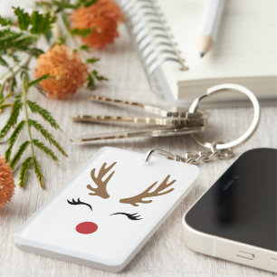 Whimsical Christmas Reindeer Smiling Face Key Ring