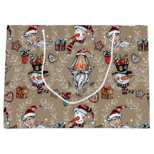 Whimsical Christmas Santa and Snowman Medium Gift Large Gift Bag
