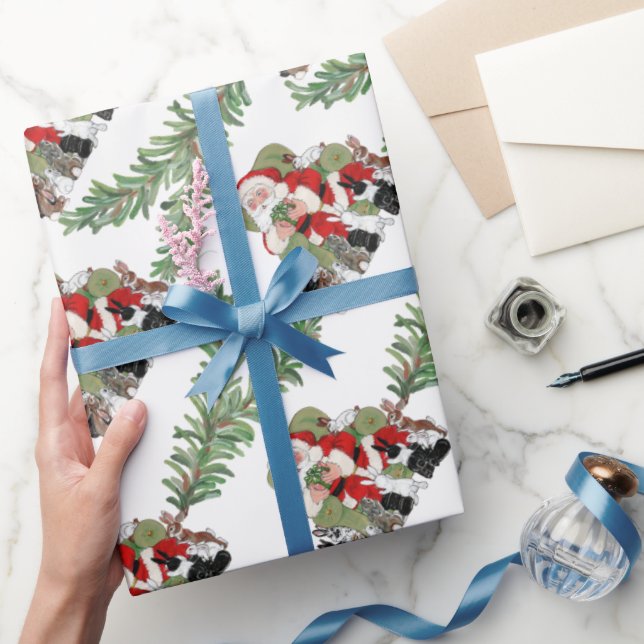 Whimsical Christmas Santa & Bunny Rabbits Cute Pet Wrapping Paper (Gifting)
