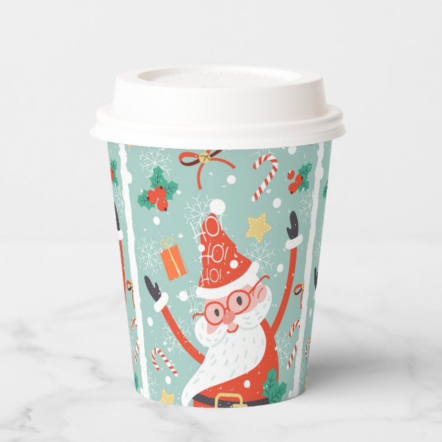 Whimsical Christmas Santa Claus Festive Coffee Paper Cups (Left)