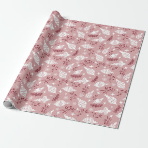 Whimsical Christmas Scandinavian Botanical Pink Wrapping Paper