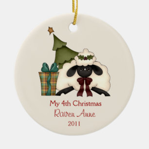 Whimsical Christmas Sheep Child's Photo Ceramic Tree Decoration