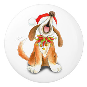 Whimsical Christmas singing dog art doorknob Ceramic Knob