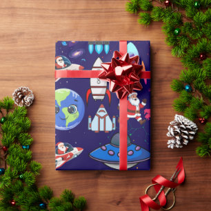 Whimsical Christmas Space Adventure Wrapping Paper