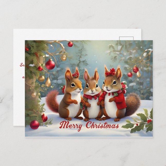 Whimsical Christmas Squirrels Delight  Postcard (Front/Back)