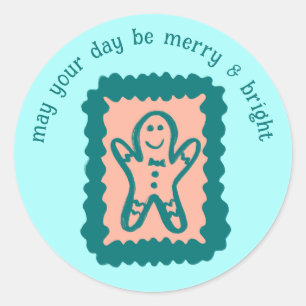 Whimsical Christmas Stamp Cute Custom Merry Bright Classic Round Sticker