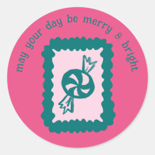 Whimsical Christmas Stamp Cute Custom Merry Bright Classic Round Sticker