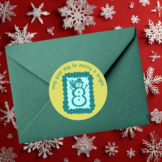 Whimsical Christmas Stamp Cute Custom Merry Bright Classic Round Sticker (Whimsical Christmas Stamp Cute Custom Merry Bright Classic Round Sticker
)