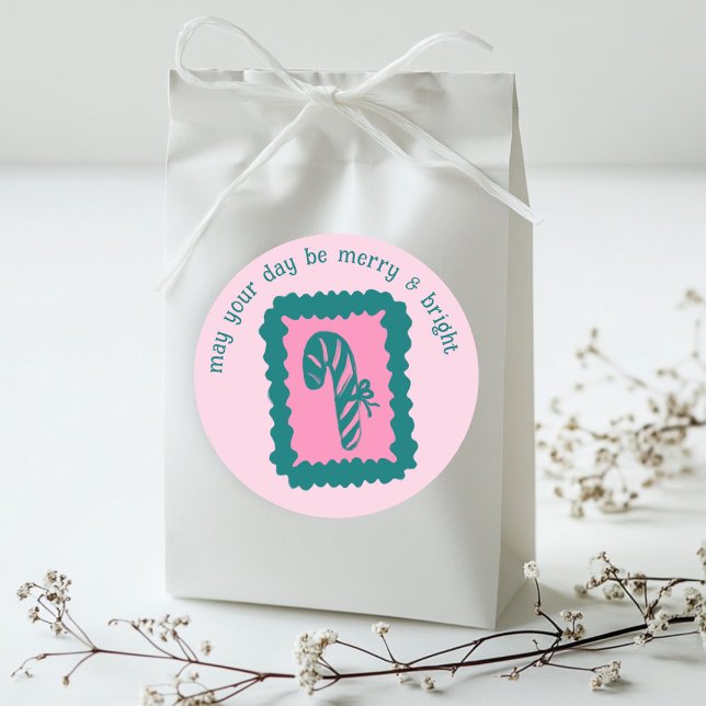 Whimsical Christmas Stamp Cute Custom Merry Bright Classic Round Sticker (Whimsical Christmas Stamp Cute Custom Merry Bright Classic Round Sticker
)