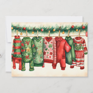 Whimsical Christmas Sweaters on a Line Holiday Card