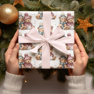 Whimsical Christmas Teddy Bears Wrapping Paper