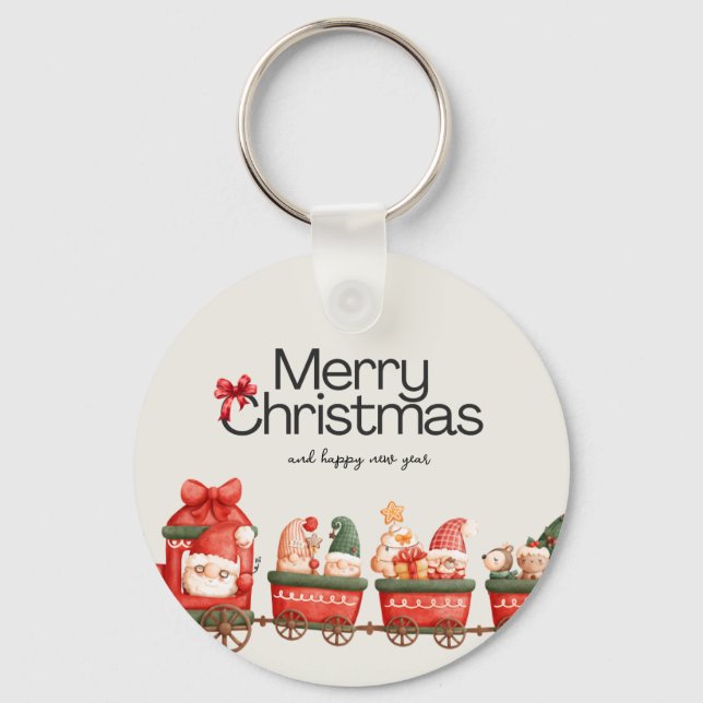 Whimsical Christmas Train Card  Key Ring (Front)