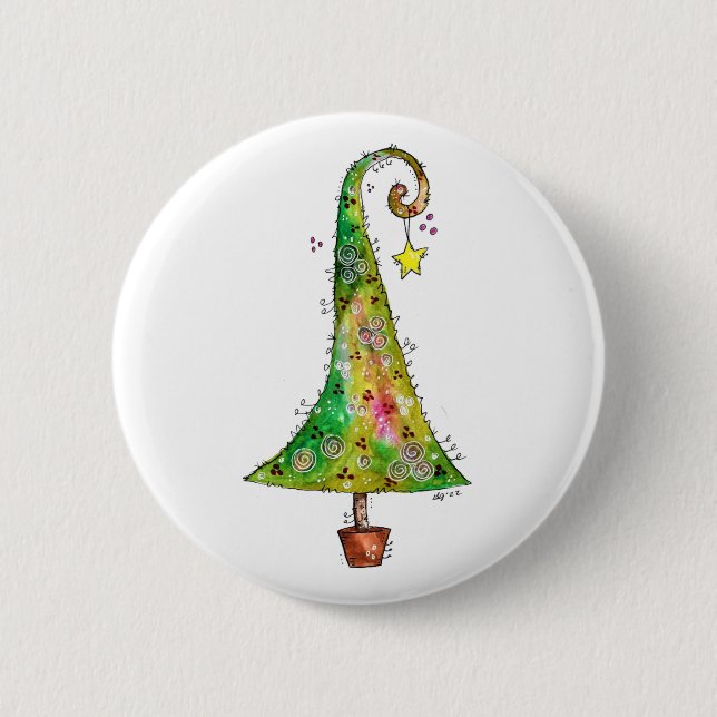 Whimsical Christmas Tree 6 Cm Round Badge (Front)