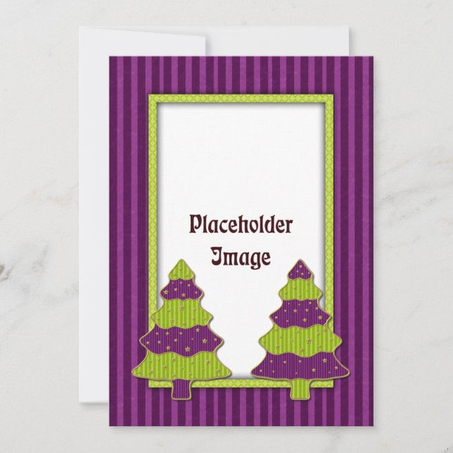 Whimsical Christmas tree and golden stars Holiday Card (Front)