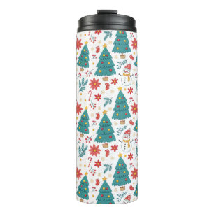 Whimsical Christmas Tree and Snowman Holiday Thermal Tumbler