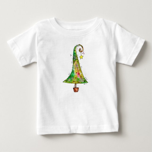 Whimsical Christmas Tree Baby T-Shirt (Front)