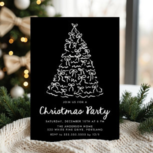 Whimsical Christmas Tree Bows Black Holiday Party Invitation