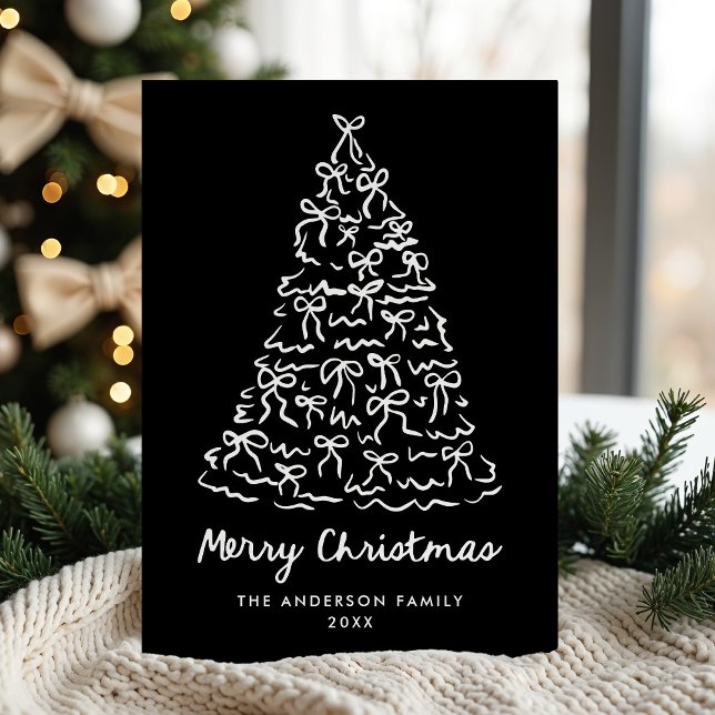 Whimsical Christmas Tree Bows Black Non-Photo Holiday Card (Creator Uploaded)