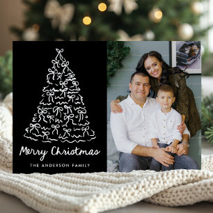 Whimsical Christmas Tree Bows Black Photo Holiday Card
