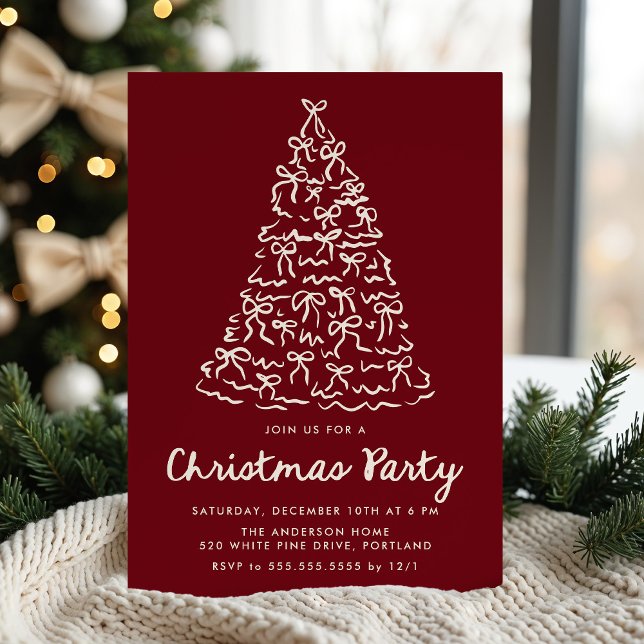 Whimsical Christmas Tree Bows Cranberry Holiday Invitation (Creator Uploaded)