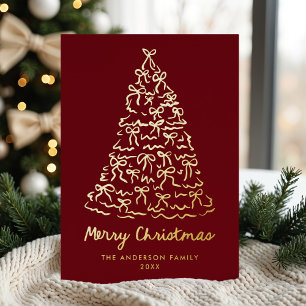 Whimsical Christmas Tree Bows Cranberry Non-Photo Foil Holiday Card