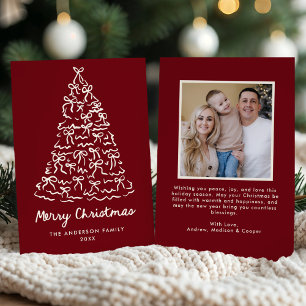 Whimsical Christmas Tree Bows Cranberry Photo Holiday Card