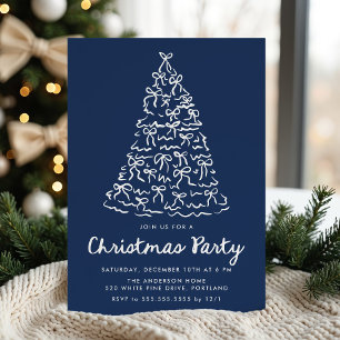 Whimsical Christmas Tree Bows Navy Christmas Party Invitation