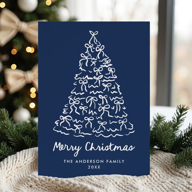 Whimsical Christmas Tree Bows Navy Non-Photo Holiday Card (Creator Uploaded)