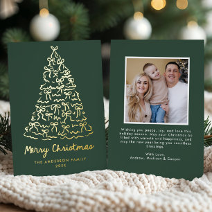 Whimsical Christmas Tree Bows Pine Green Photo Foil Holiday Card