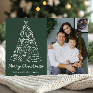 Whimsical Christmas Tree Bows Pine Green Photo Holiday Card