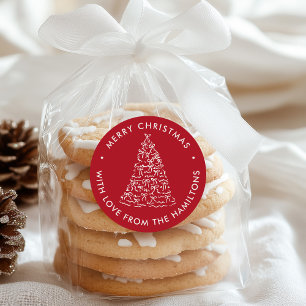 Whimsical Christmas Tree Bows Red Christmas Classic Round Sticker