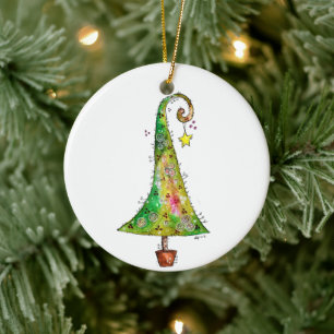 Whimsical Christmas Tree Ceramic Tree Decoration